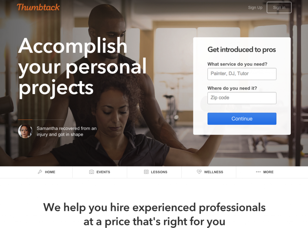 Thumbtack.com home page example