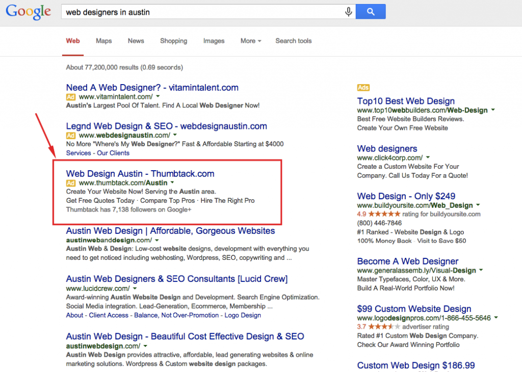 Thumbtack.com search example