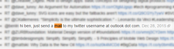 Using AllMyTweets.net to find email addresses.